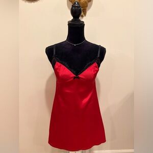 Victoria's Secret Red Satin Chemise with Black Lace
